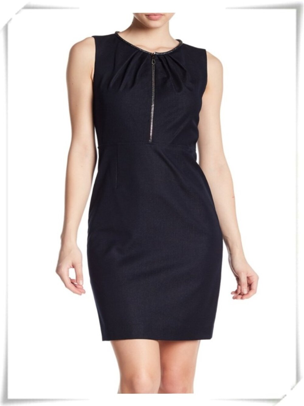 Tahari Dark Blue Lucille Classic Career Front Back Zip Office Sheath Dress